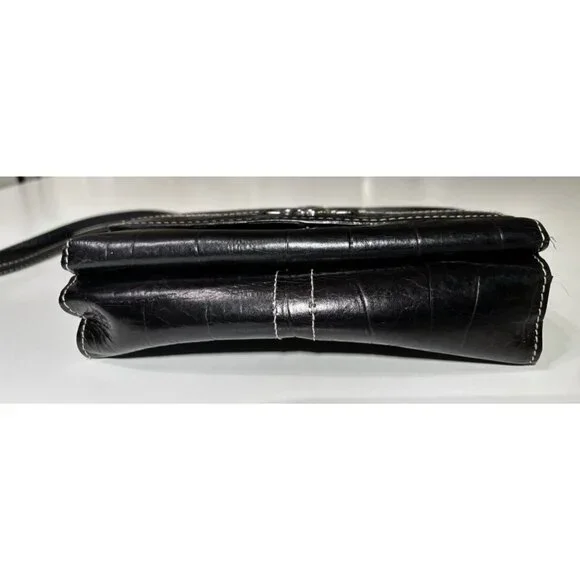 Brighton Small Crossbody Purse Bag Clutch Pebbled Black Crocodile Embossed - Picture 4 of 10